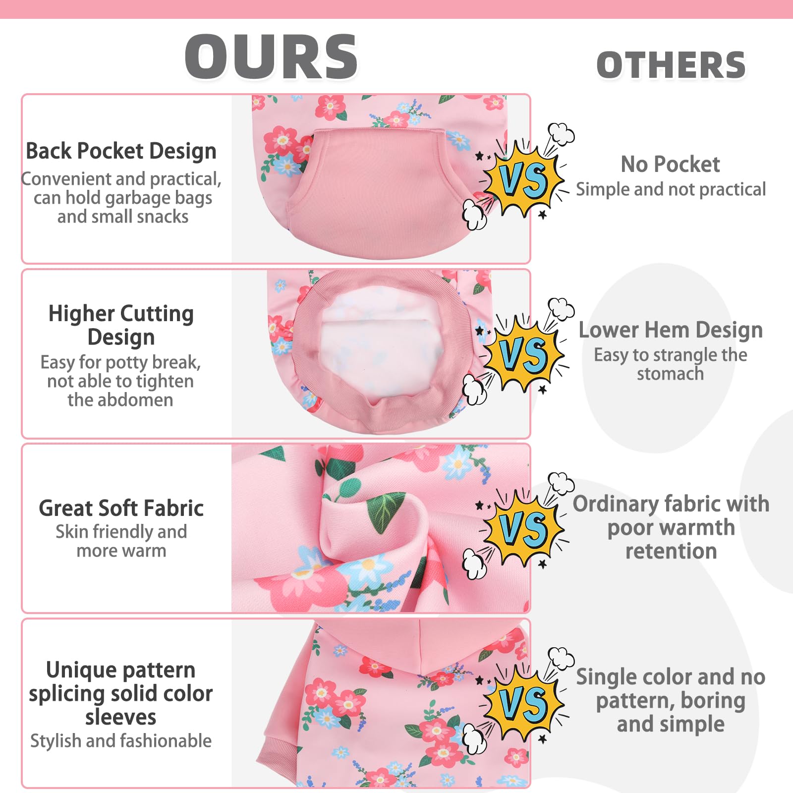KOOLTAIL sudadera para perro rosa, orificio para correa facilita paseos al exterior.