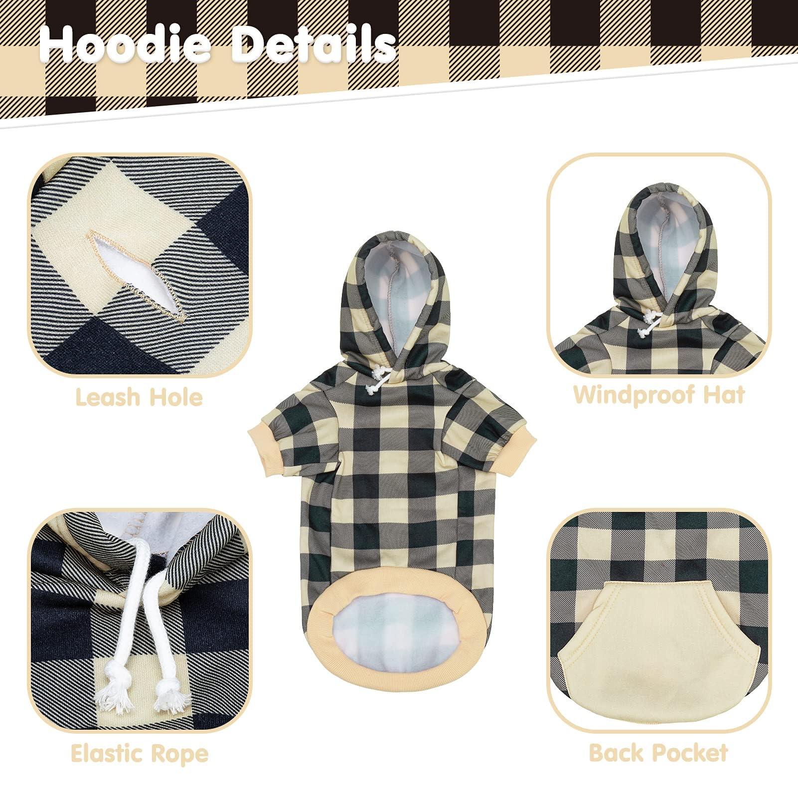 KOOLTAIL Sudadera para Perro a Cuadros forro fleece: interior suave y reconfortante.