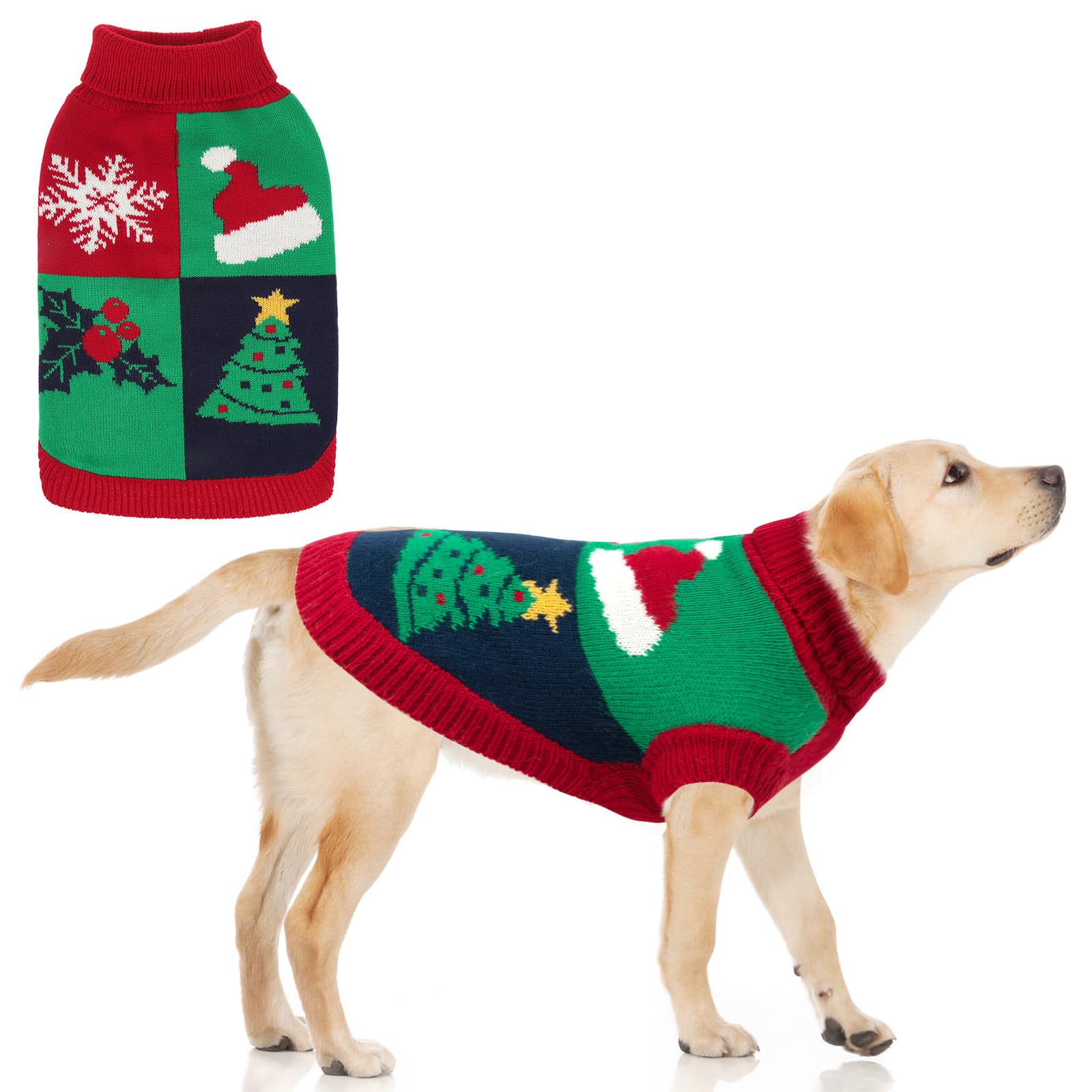 KOOLTAIL suéter para perro con patrones navideños tipo rompecabezas, ideal para fotos festivas.