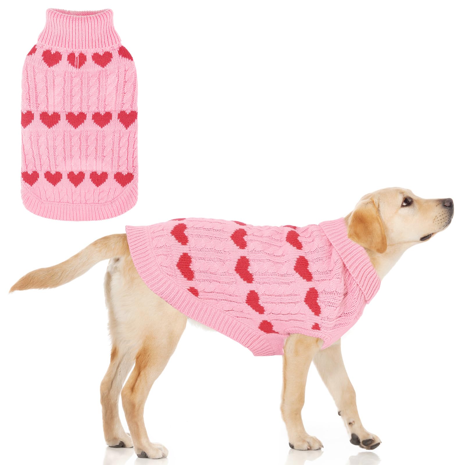 KOOLTAIL suéter perro frontal con corazón rosa, ideal para paseos invernales