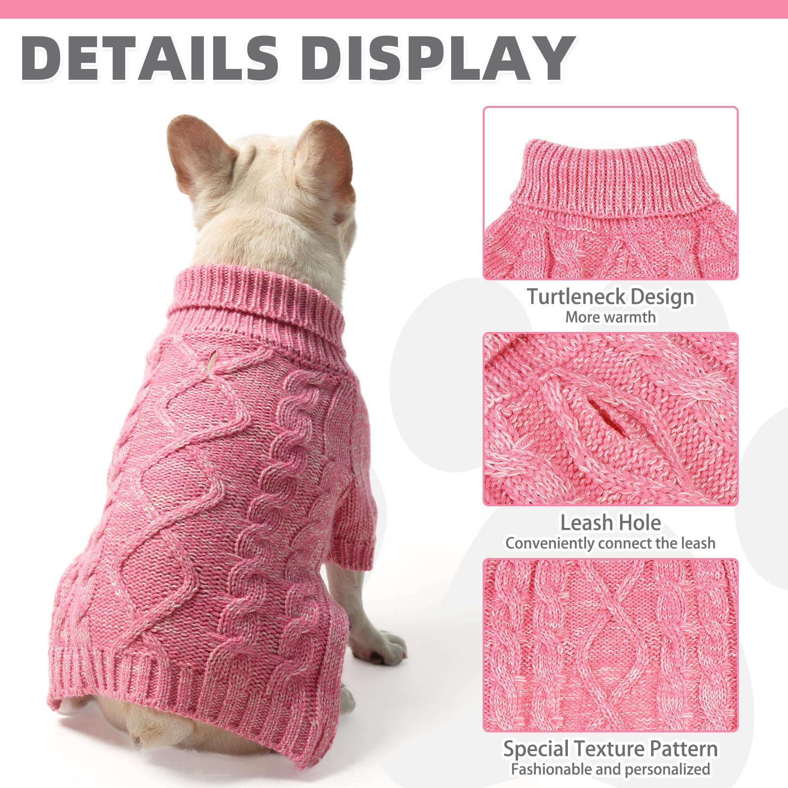 KOOLTAIL suéter para perros Valentine rosa con cuello alto, más calor en días fríos.