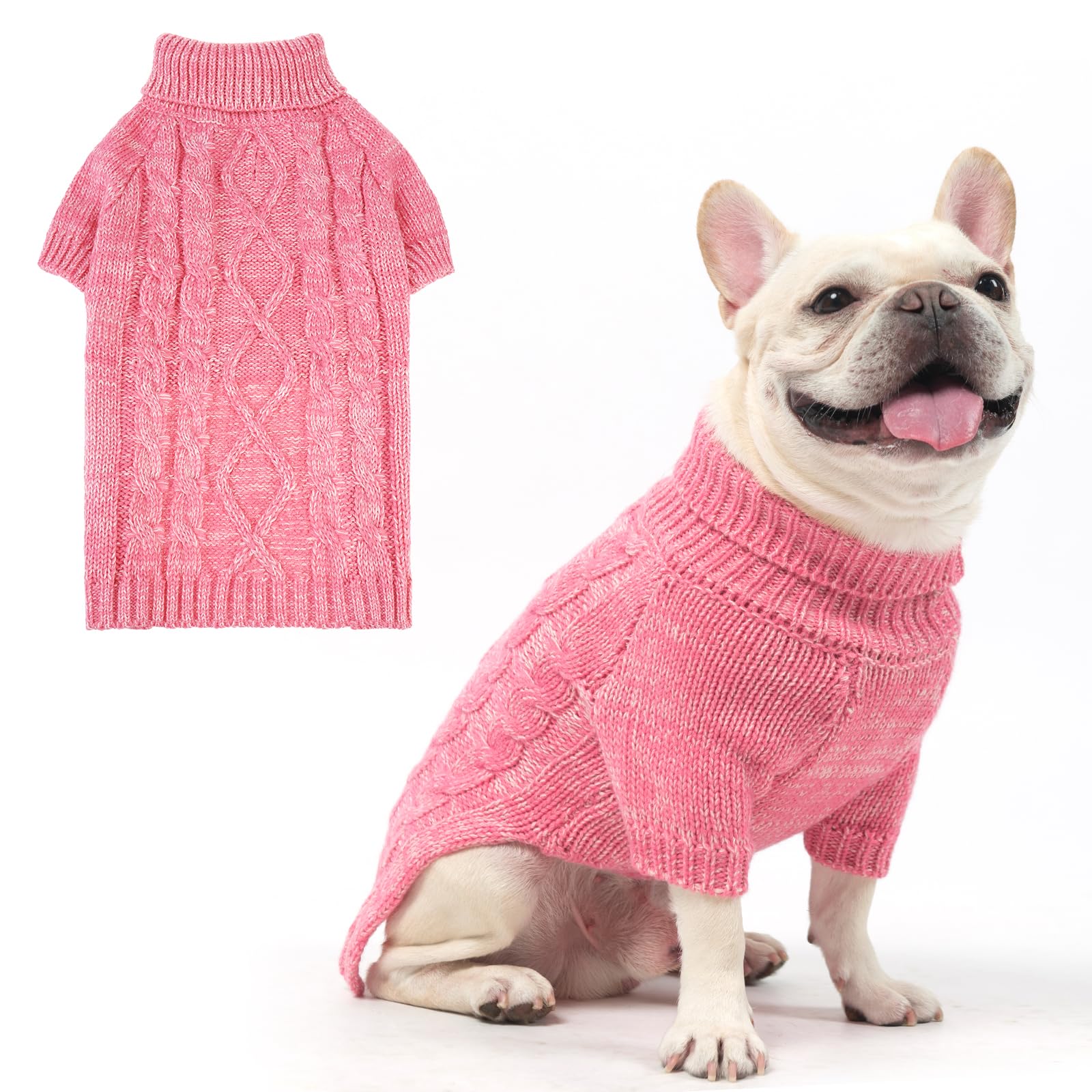 KOOLTAIL suéter para perros Valentine rosa con cuello tortuga, calor para paseos invernales.
