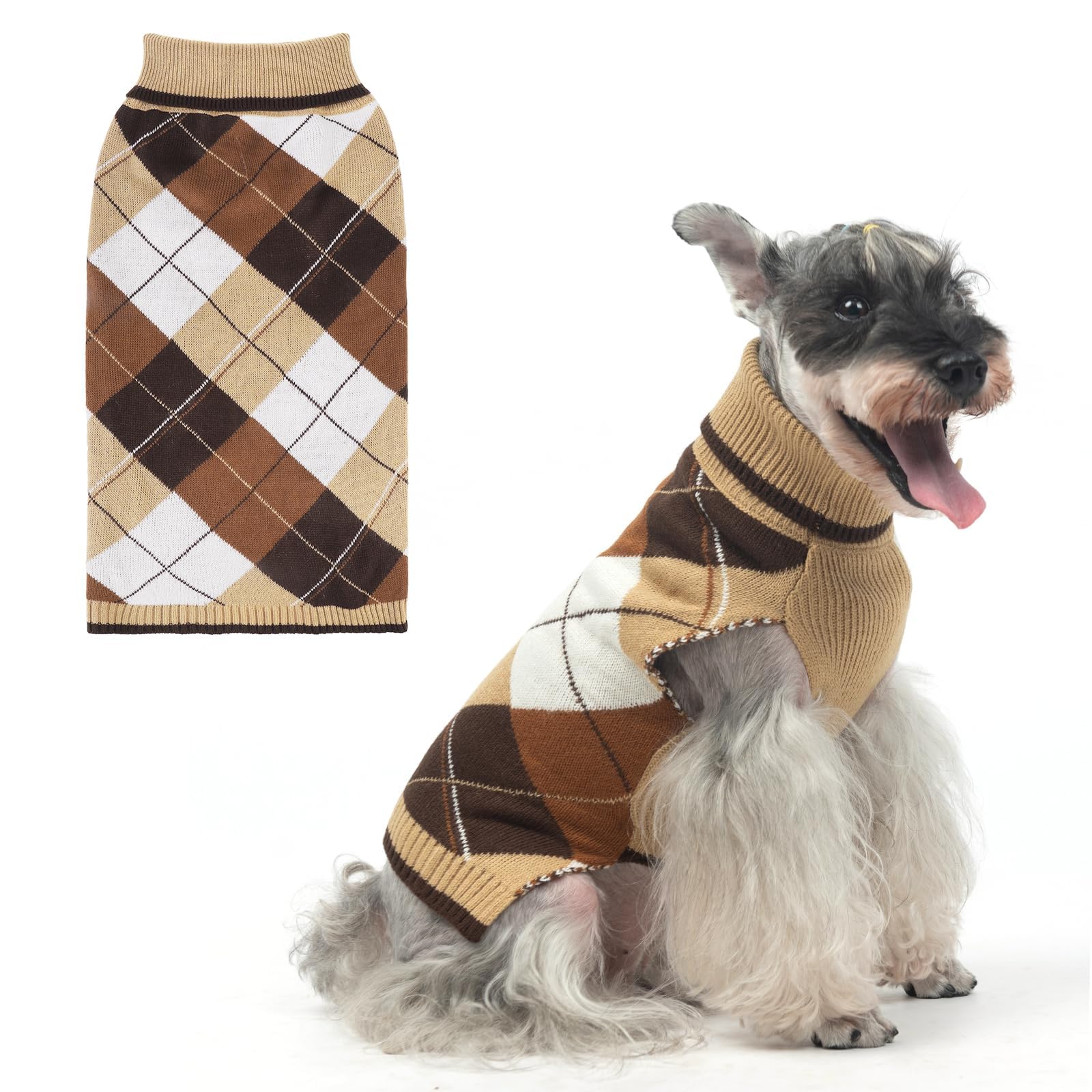 KOOLTAIL suéter para perros con cuello alto y diseño a cuadros, ideal para paseos invernales.