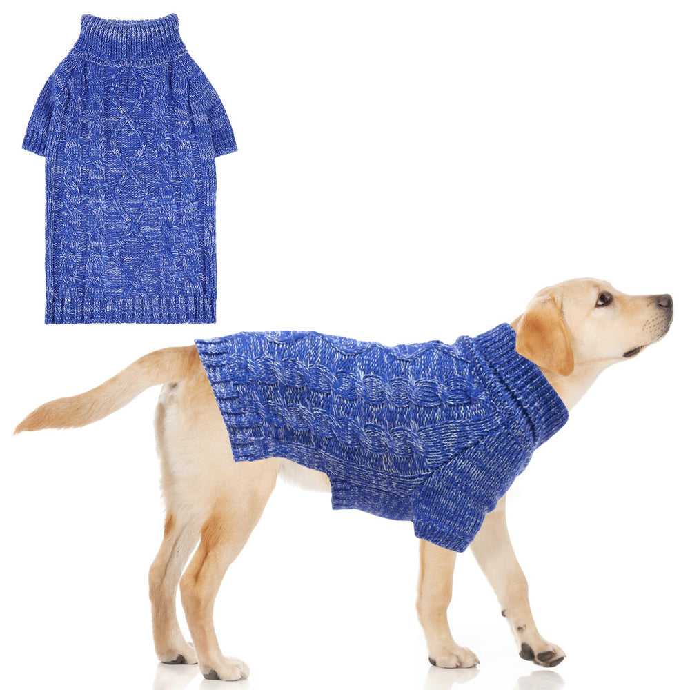 KOOLTAIL suéter tejido cable azul XL para perros y gatos, cálido y suave