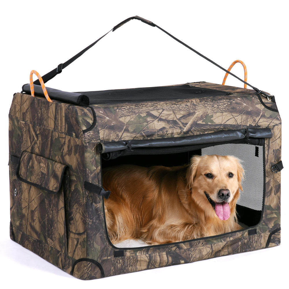 KOOPRO caja perro plegable estilo camuflaje con 4 puertas para entradas y salidas fáciles