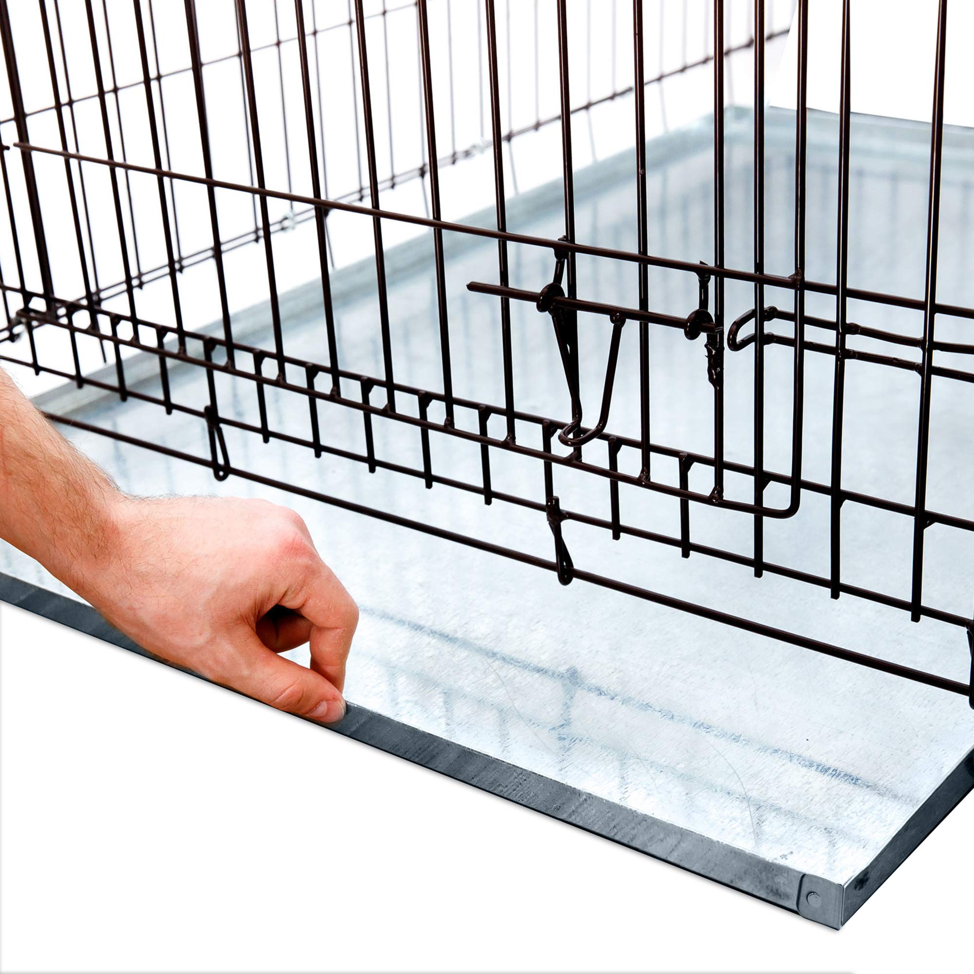 KOPEKS bandeja metálica galvanizada para kennels, protección duradera y limpieza sencilla.