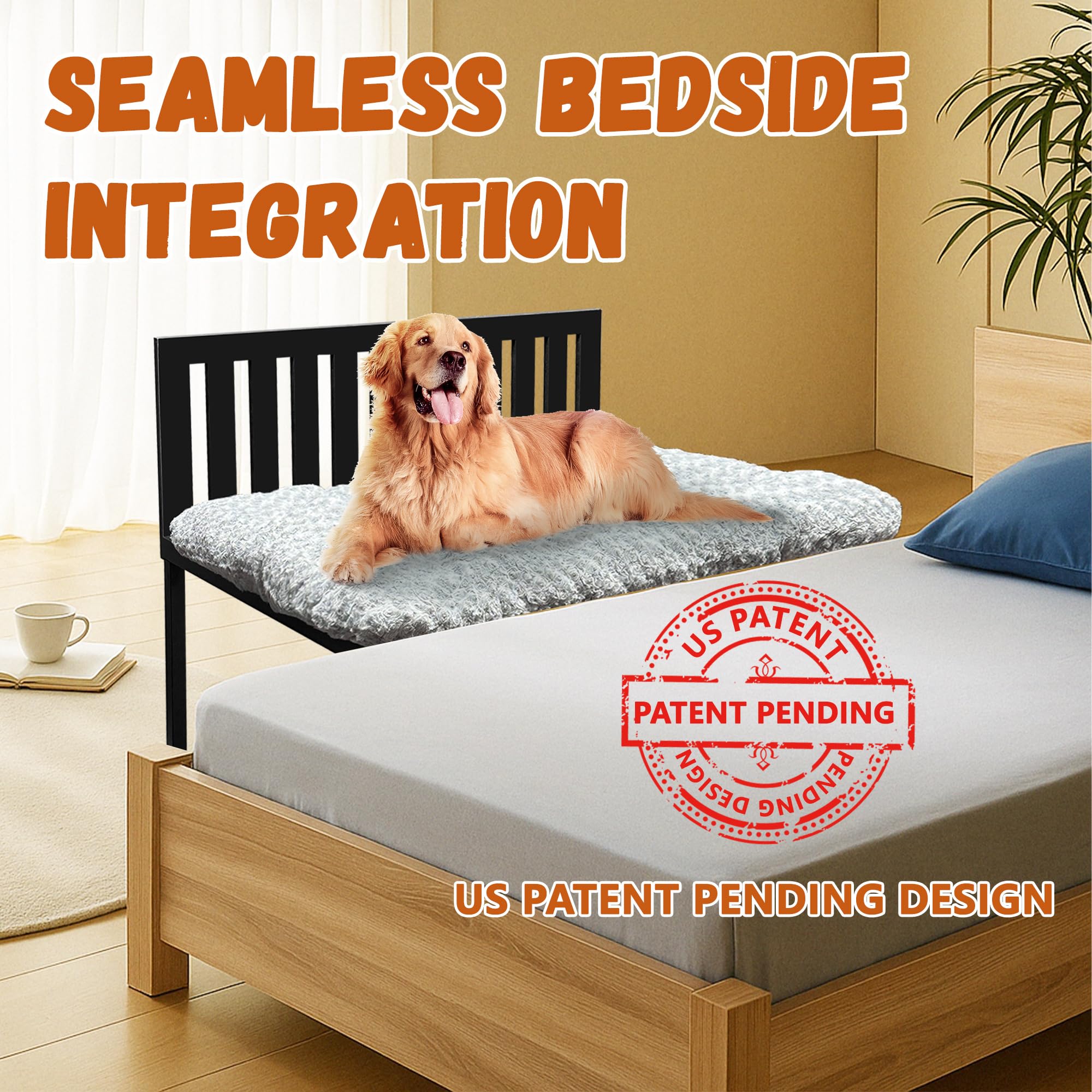 Koretech Cama para Perro al Lado, vista lateral y elevación ajustable para la cama.
