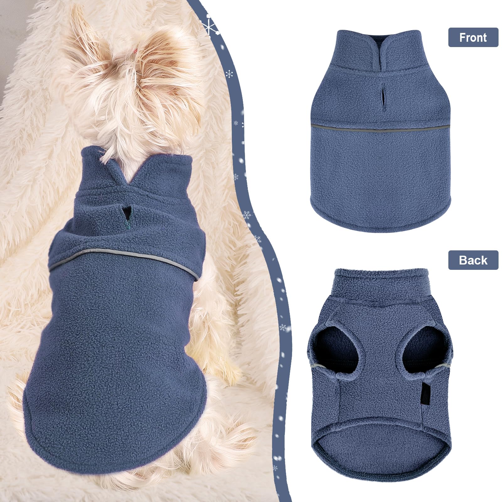 Kosiyi chaleco para perro pequeño, vista trasera, ajuste seguro para días fríos.