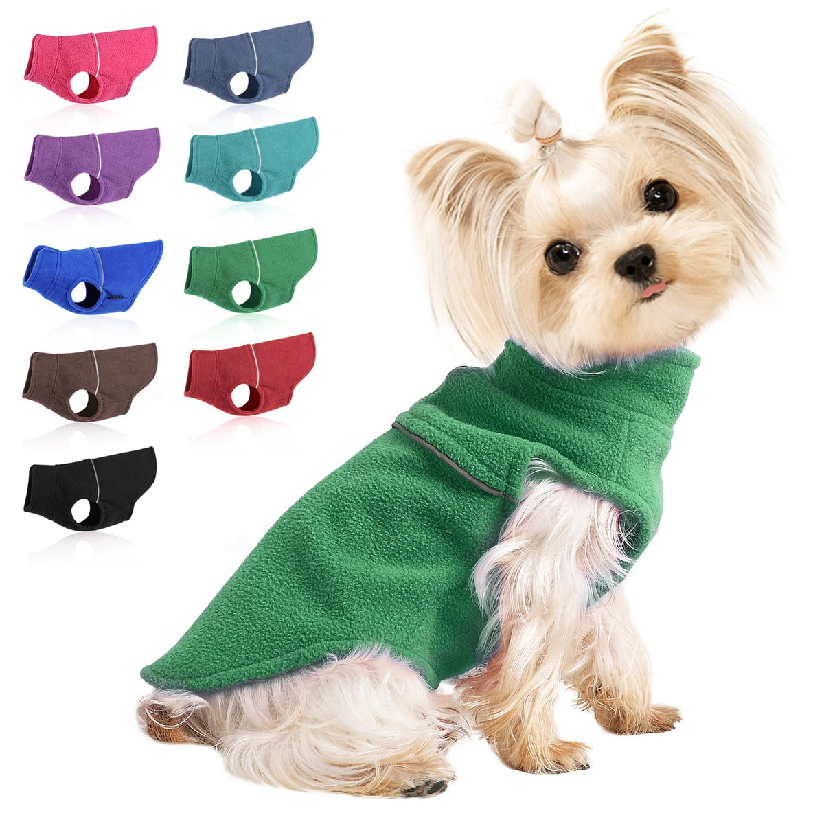 Kosiyi chaleco para perro pequeño con forro polar verde, aislamiento cálido para paseos fríos.