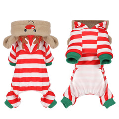 Kosiyi pijama para perro Navidad: vista frontal con capucha, ideal para paseos invernales.