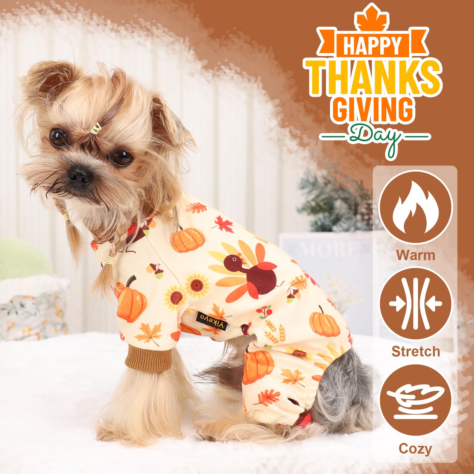 Kosiyi pijama de perro pavo con calabaza, mantiene a la mascota cálida.