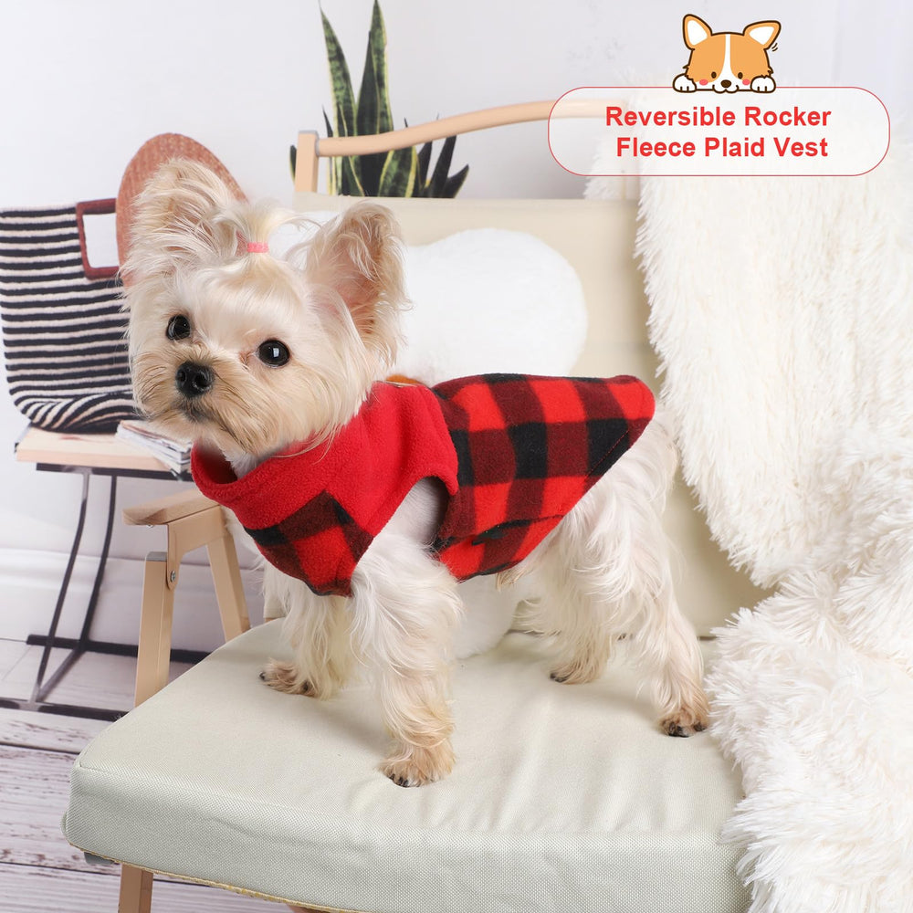 Kosiyi sudadera para perro pequeño con patrón a cuadros rojos, suave y cálida para invierno.
