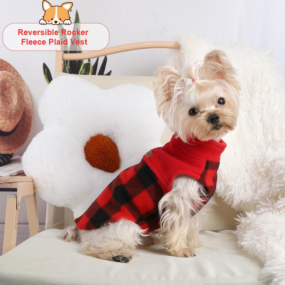 Kosiyi sudadera para perro con patrón a cuadros rojos, fácil de poner y cómodo.