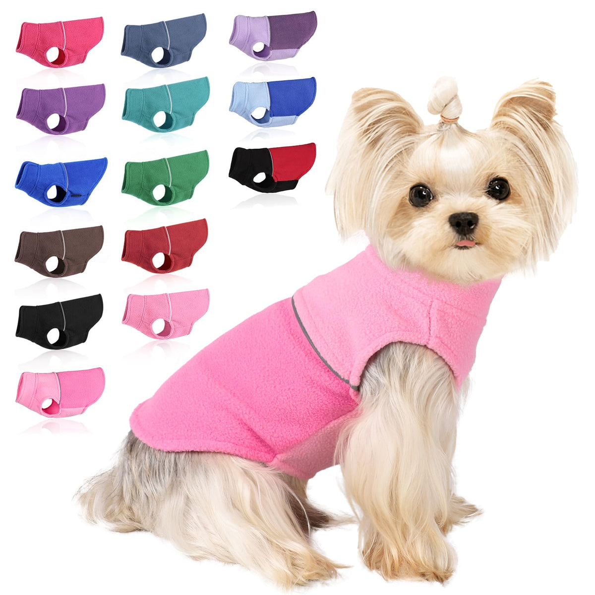 Kosiyi sudadera para perro pequeño rosa, vista frontal, mantiene al animal cómodo y abrigado.