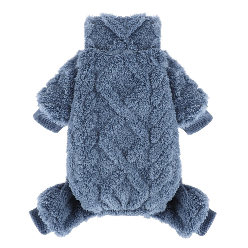 Kosiyi suéter para perro pequeño con cuello alto en azul, ideal para paseos fríos.