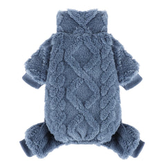 Kosiyi suéter para perro pequeño con cuello alto en azul, ideal para paseos fríos.