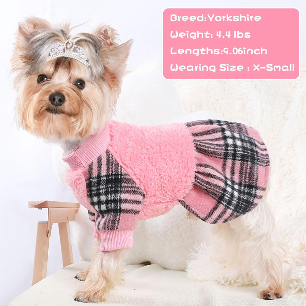 Kosiyi vestido fiesta rosa con cuadros para perro pequeño, ideal para eventos.