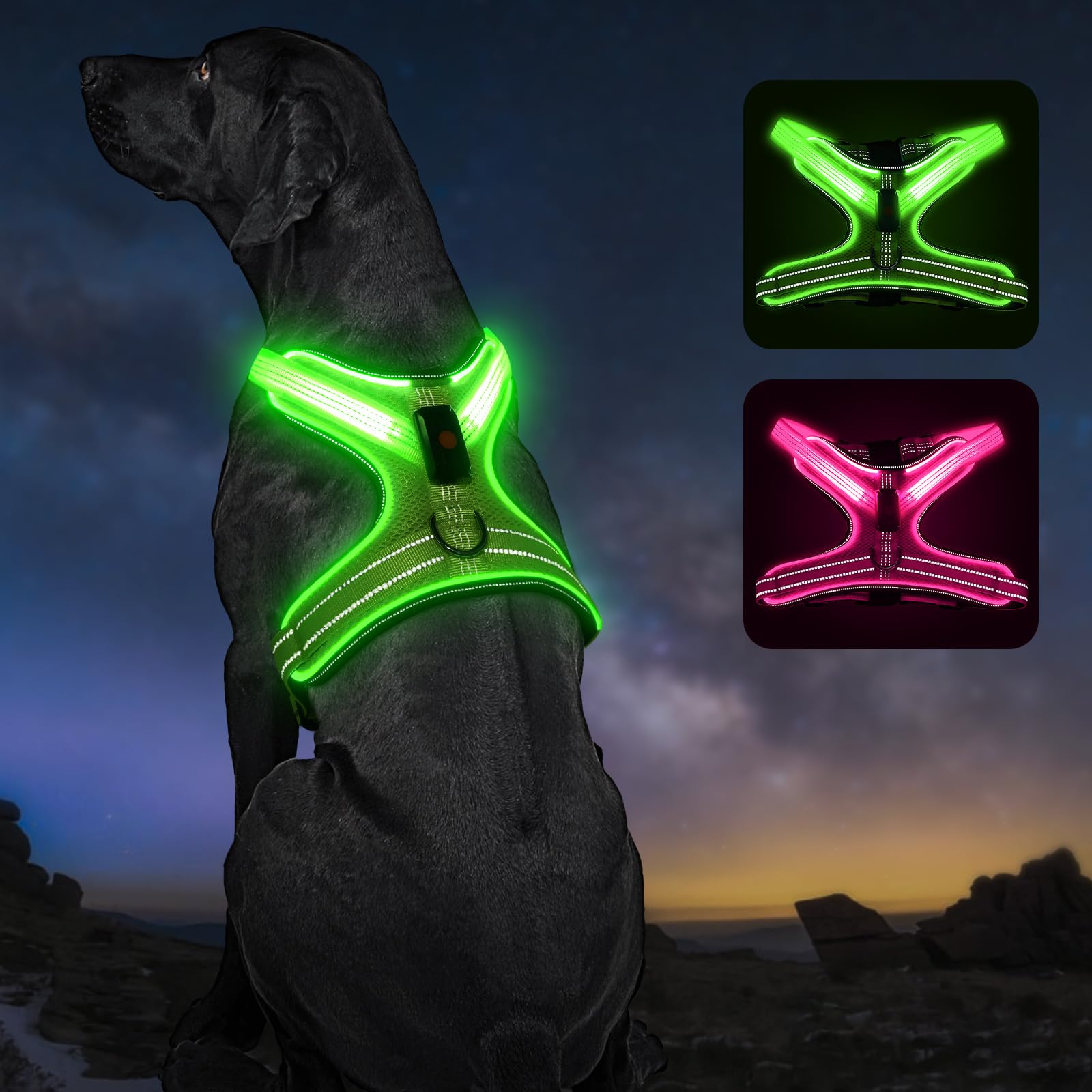 Kpuplol arnés luz para perro con indicador de batería para paseos nocturnos seguros