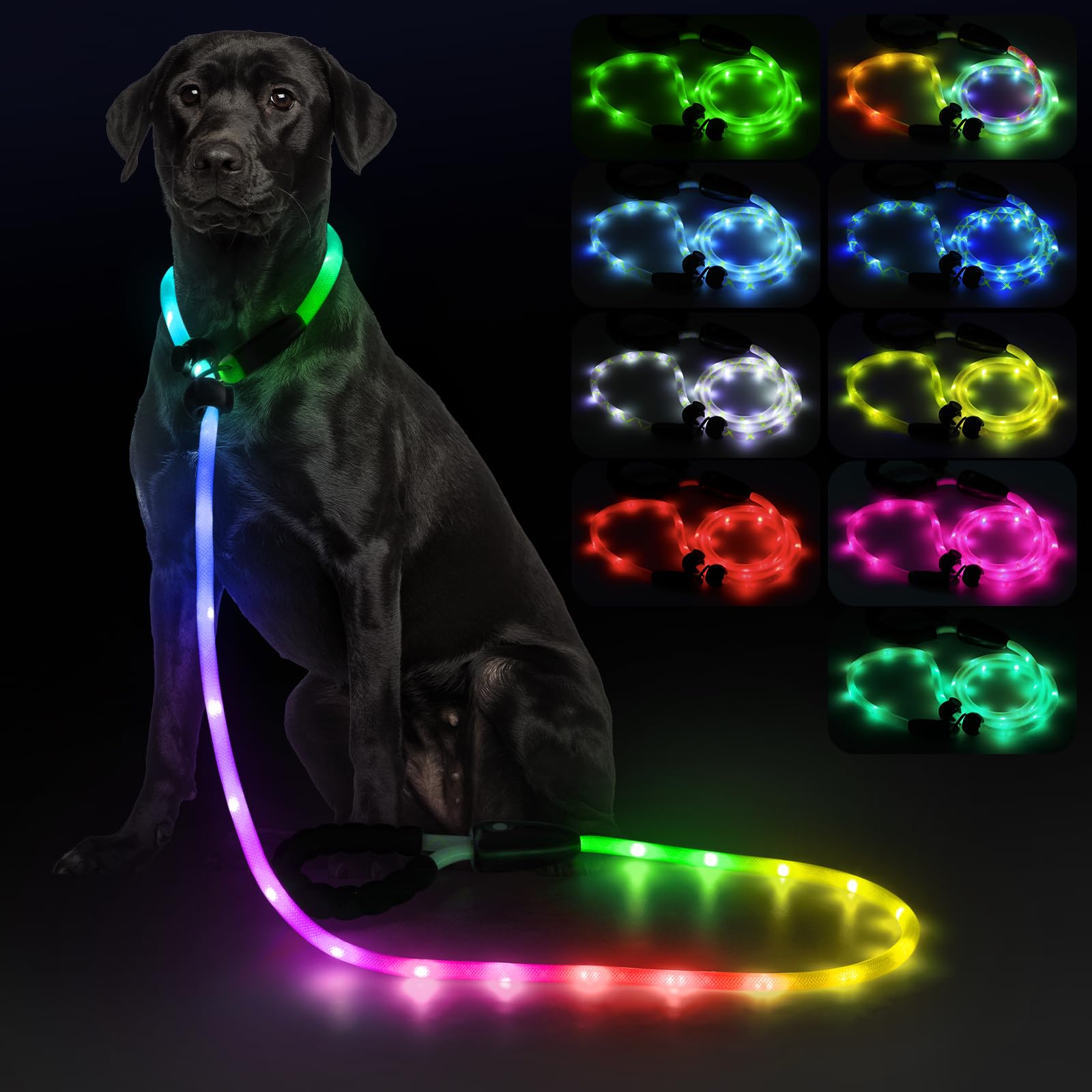 Kpuplol correa y collar LED 2 en 1 para paseos nocturnos seguros