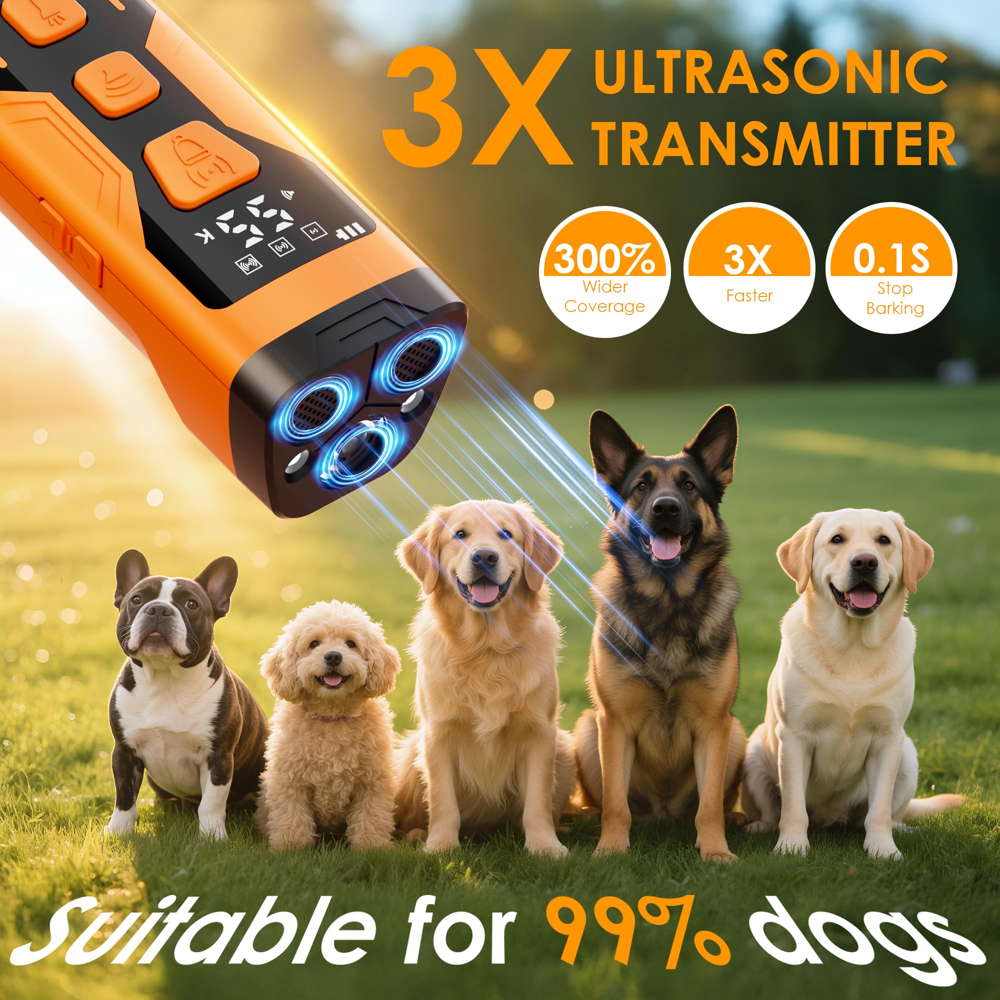 KQMOP Deterrente ultrasónico 65ft, alcance amplio para patios.