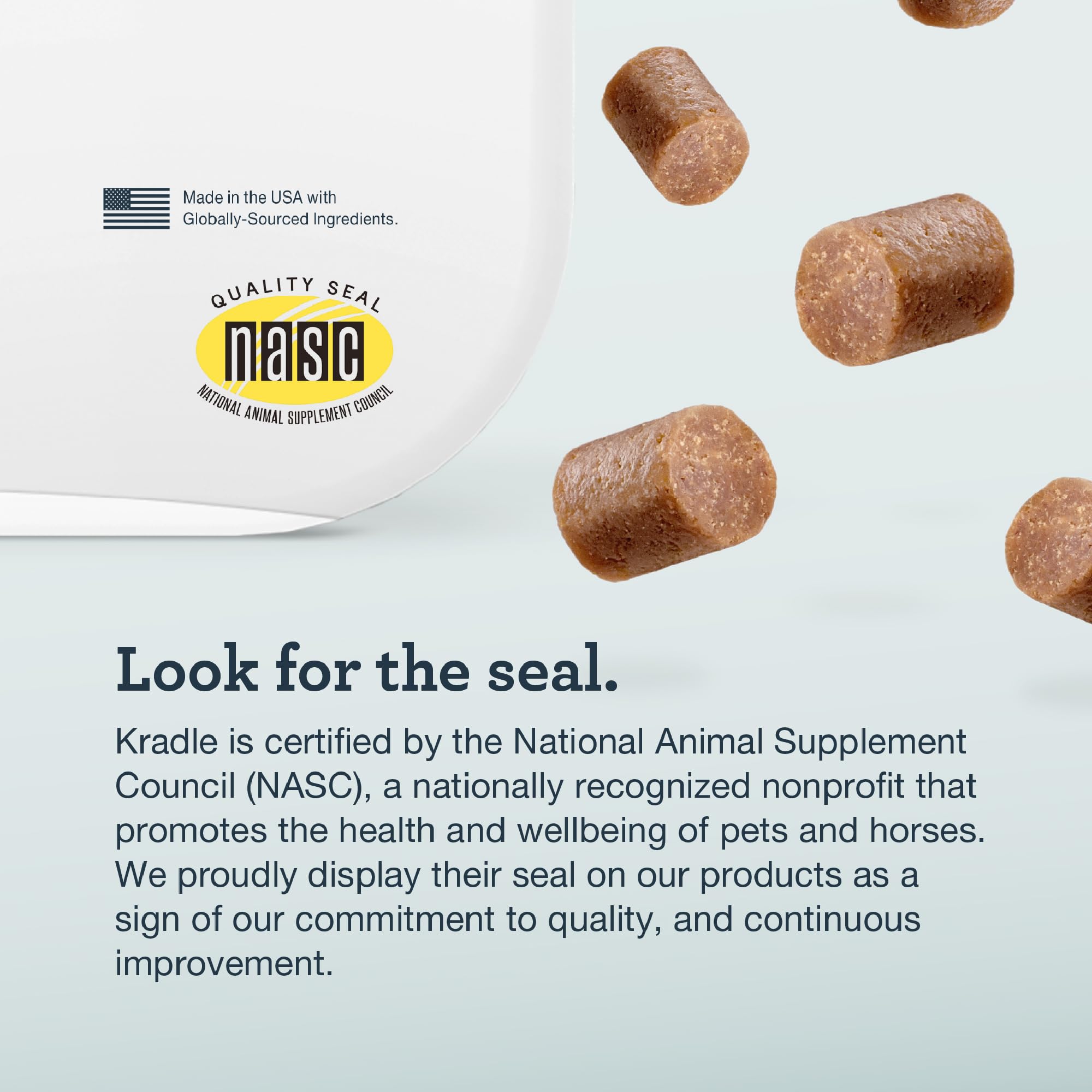 Kradle Calming Chews: sabor pollo, textura suave para paladares sensibles.