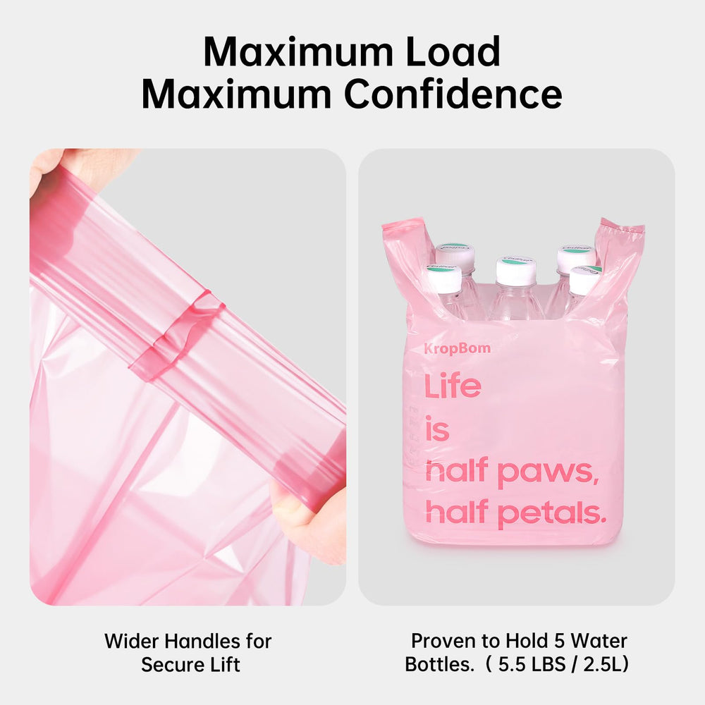 Bolsas KropBom hechas con 70% plástico reciclado posconsumo.