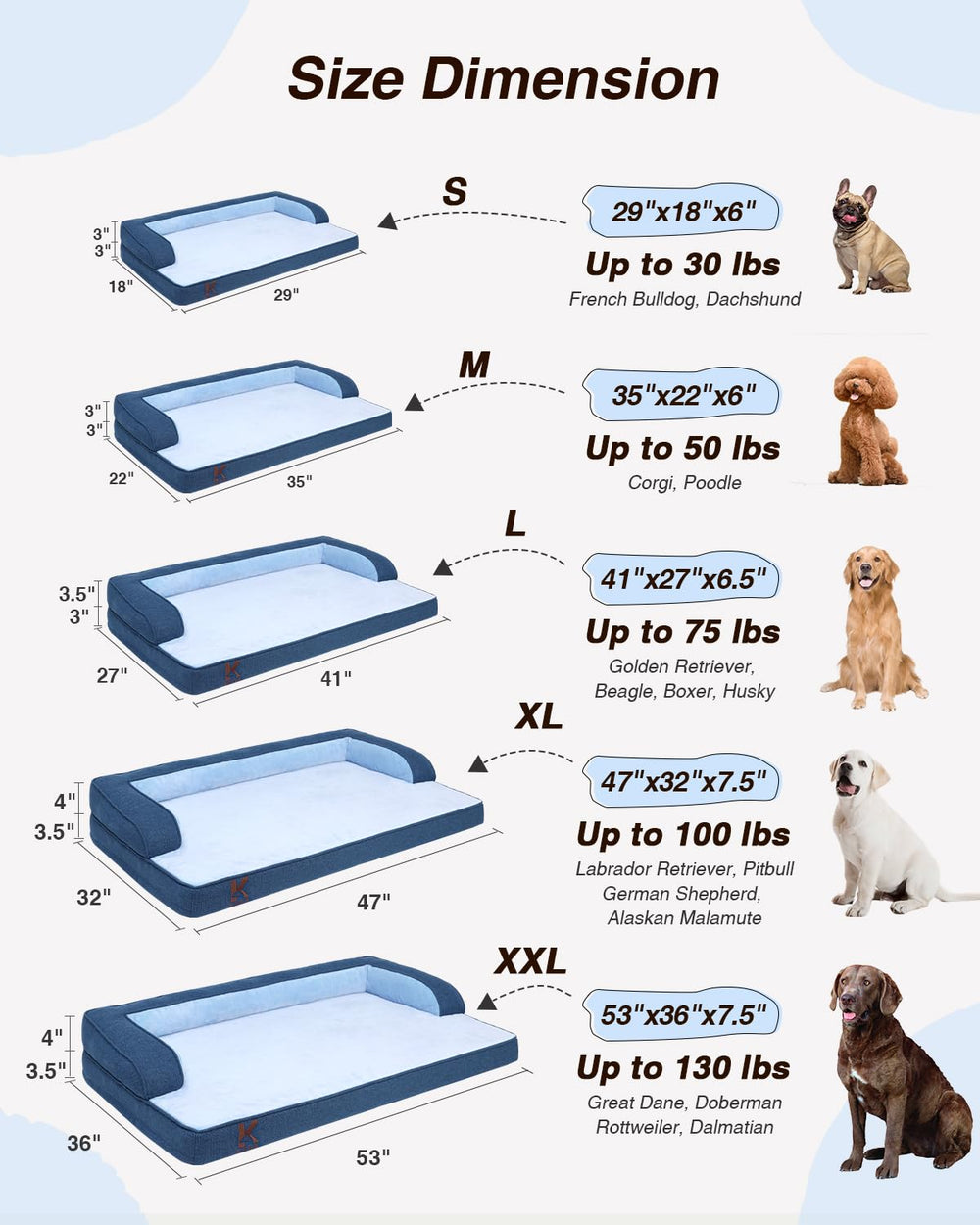 KSIIA cama de 35x22 pulgadas en azul para perros grandes