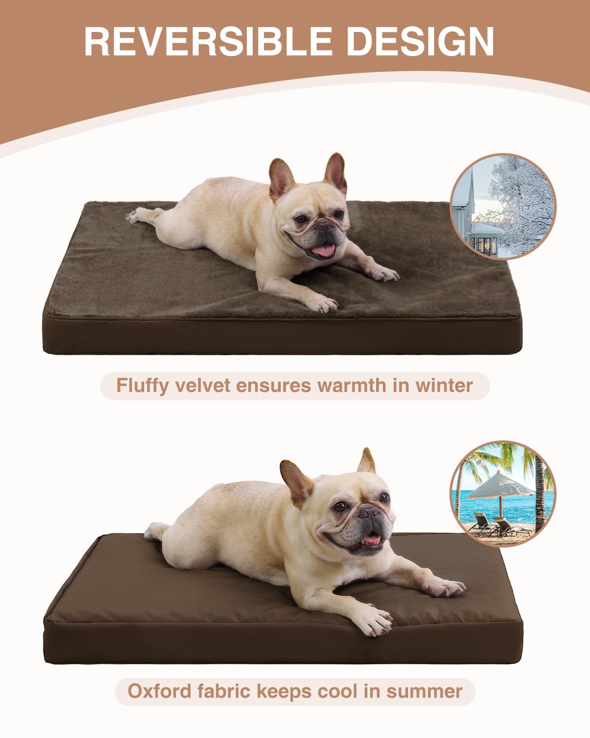 KSIIA cama para perros con dos caras: felpa suave y tela Oxford fresca