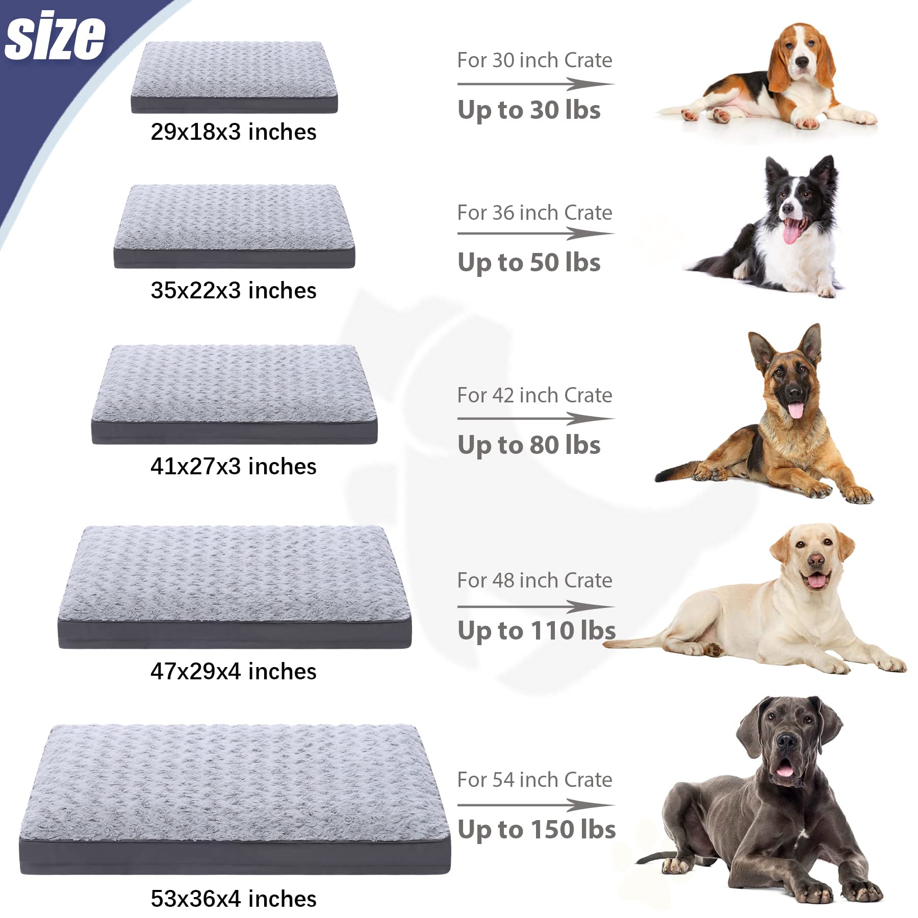 KSIIIA cama 35x22 pulgadas, ideal para perros grandes en jaula.