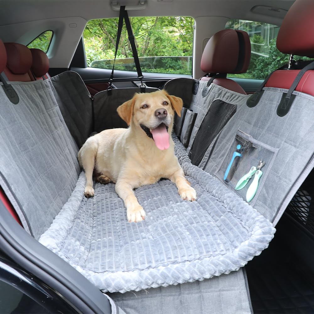 Ksiliup cama para perro en auto gris 54x24: descanso cómodo y protección.