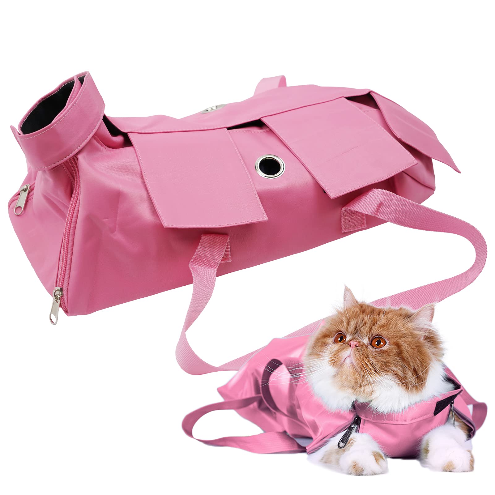 Kukaster Pet bolsa de restricción rosa para gatos; facilita el recorte de uñas con seguridad.