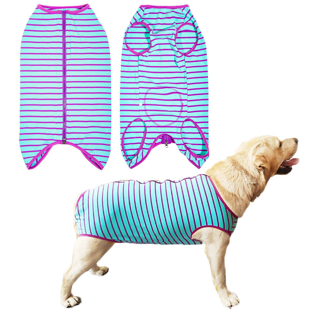 Disfraz de recuperación Kukaster Pet para perro con rayas moradas, cómodo y protector.
