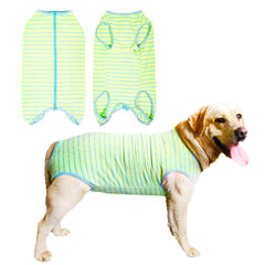 Kukaster Pet Recovery Suit, perro verde con rayas, protege heridas y ayuda a la recuperación.