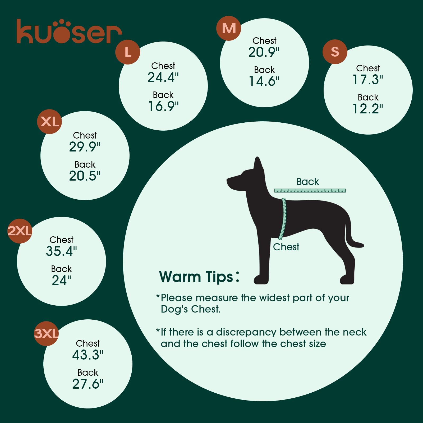 Kuoser abrigo para perro grande con cremallera trasera y protección para evitar pellizcos.