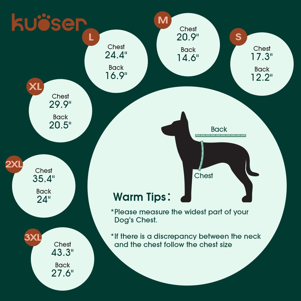 Kuoser abrigo para perro grande con cremallera trasera y protección para evitar pellizcos.