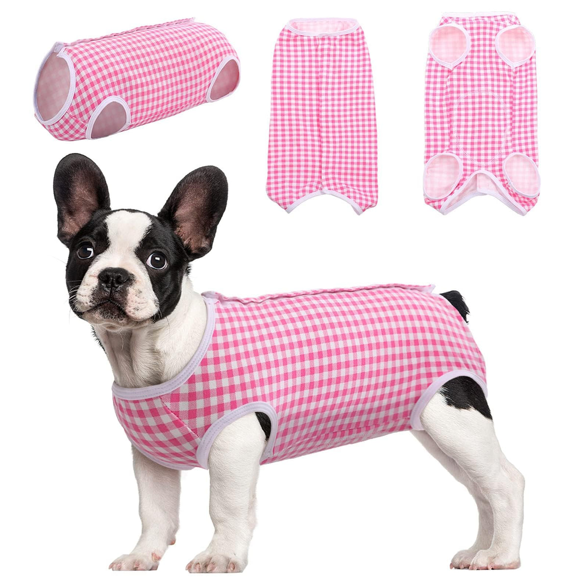 Kuoser camiseta de recuperación para perros, vista frontal que facilita la curación.