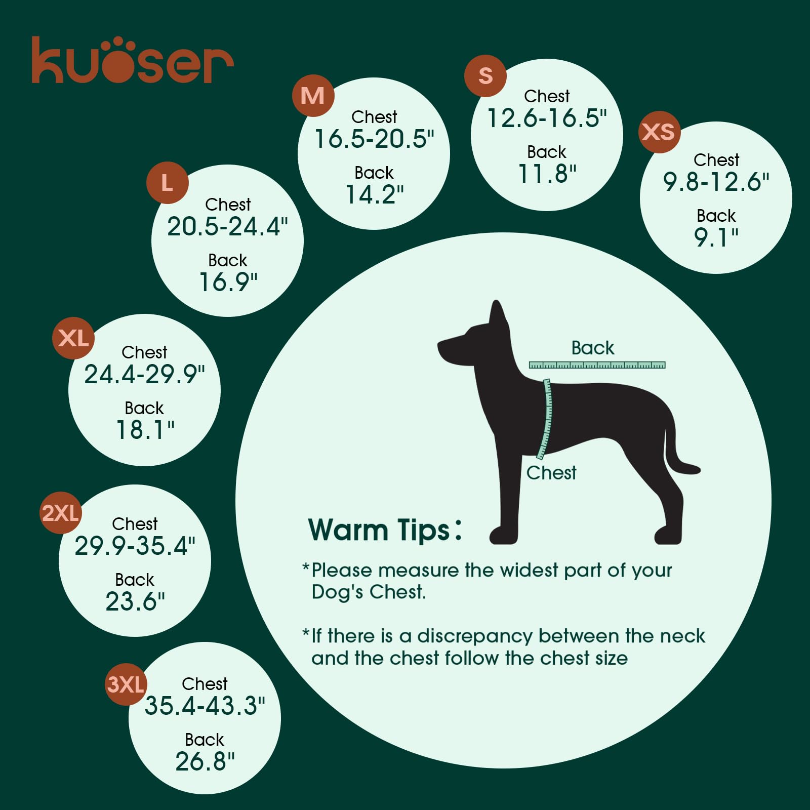 Kuoser capa para perro con tiras reflectantes traseras, mejora visibilidad nocturna.