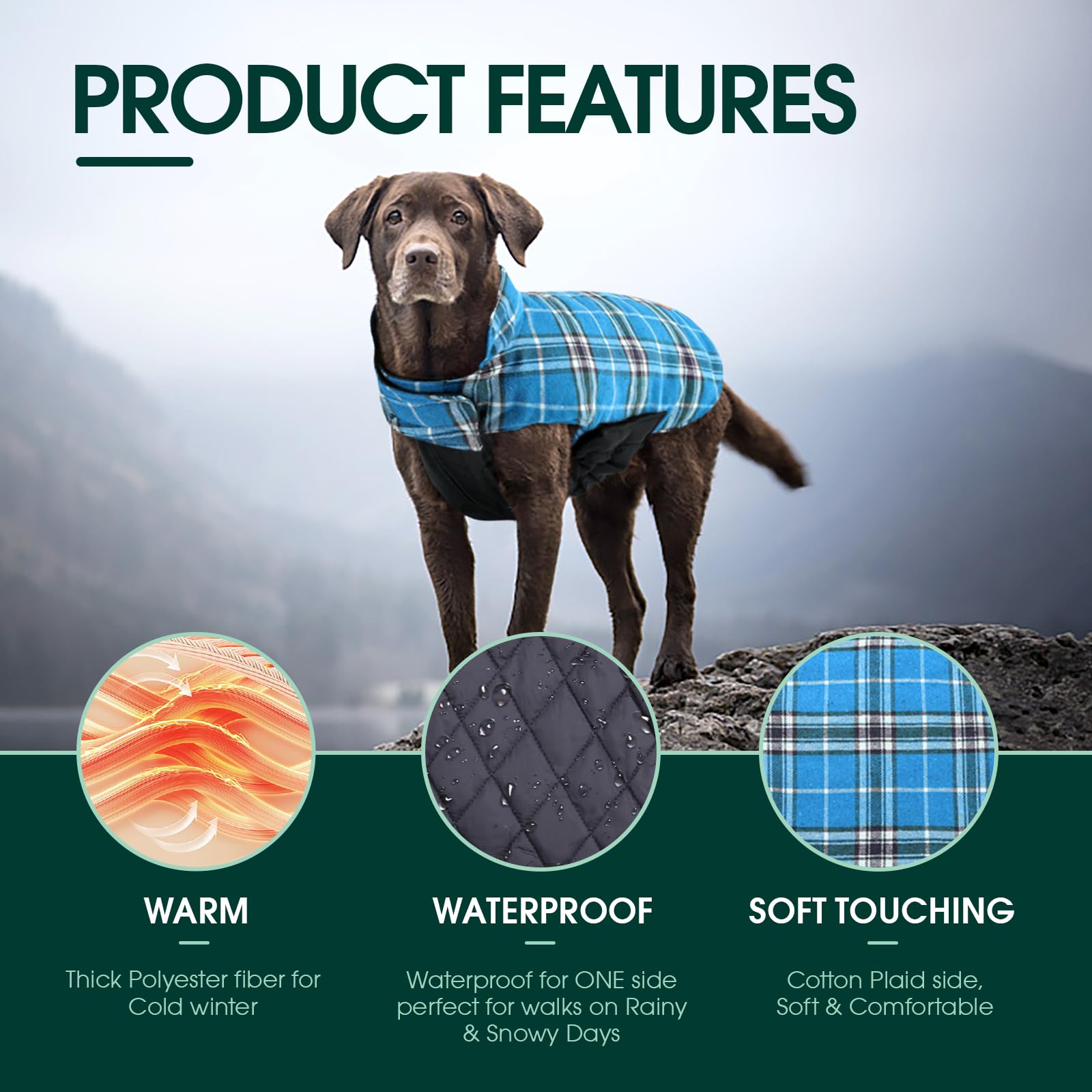 Kuoser capa para perros, interior forro polar; calor suave para días fríos