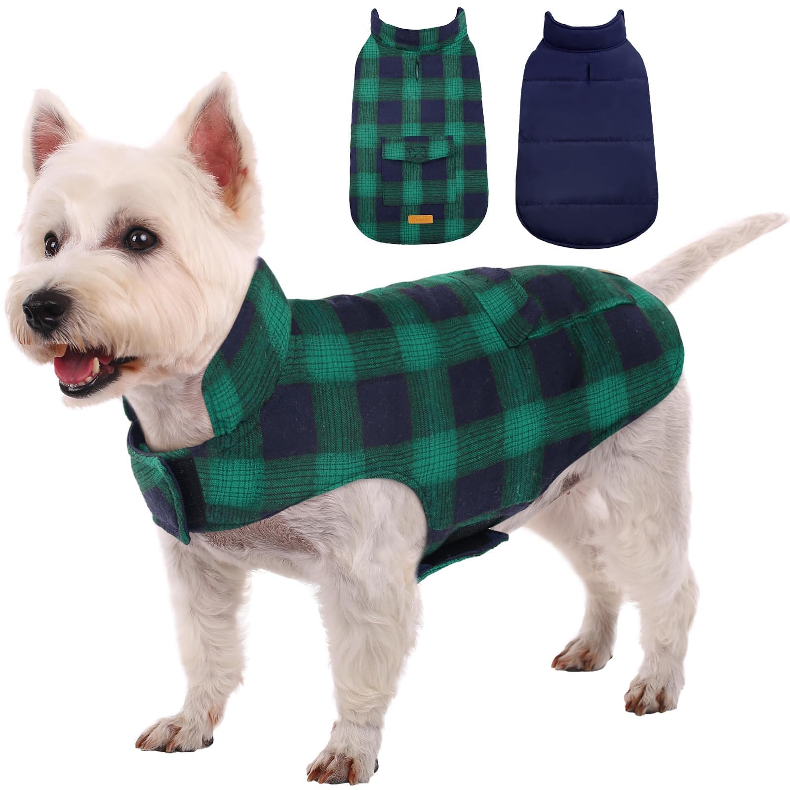 Kuoser cazadora para perro pequeño verde XS, vista frontal y protección contra el frío