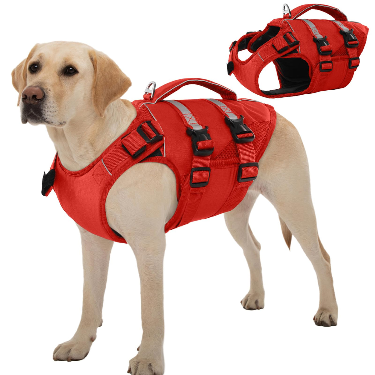 Chaleco salvavidas Kuoser de nylon resistente para perros, ideal para nadar con confianza.