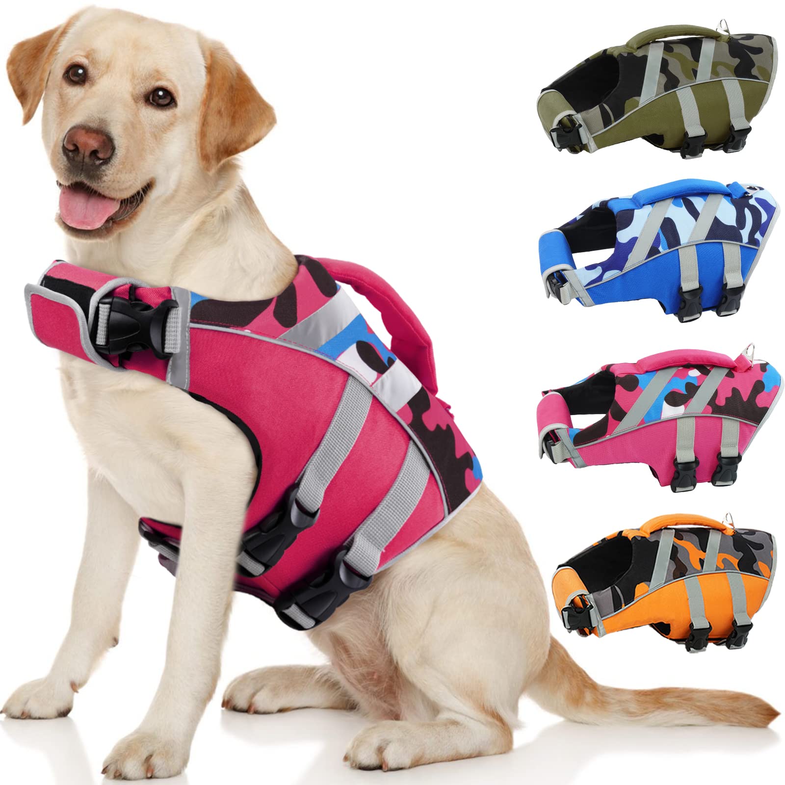 Kuoser chaleco salvavidas para perro con bandas reflectantes para mayor visibilidad.