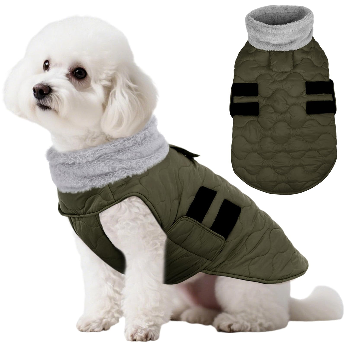 Chaqueta Kuoser para perros pequeños, vista general, calor y protección para paseos fríos.