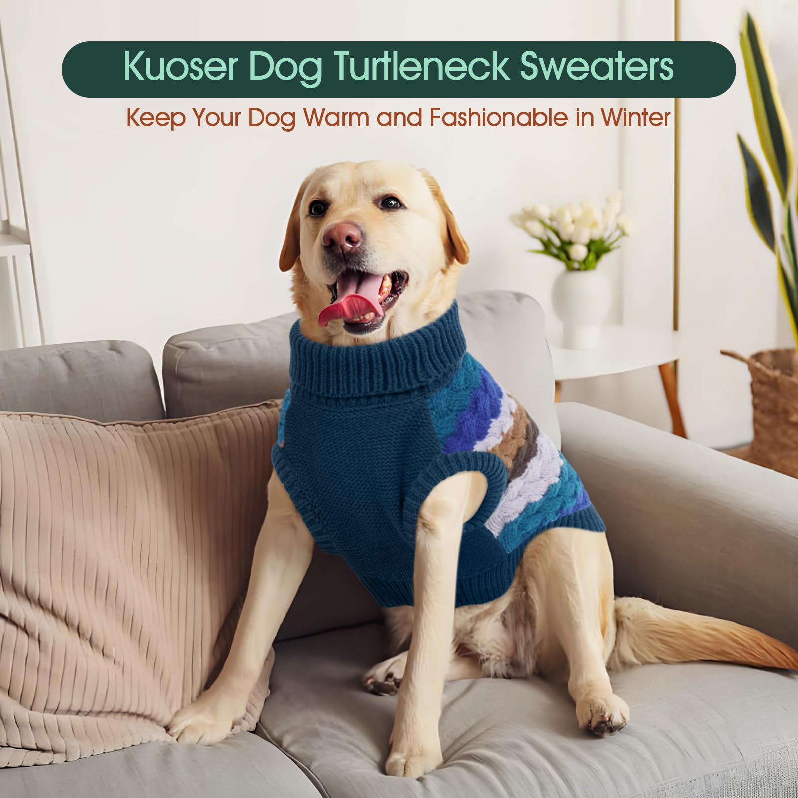 Detalle sin mangas del suéter Kuoser para perro azul