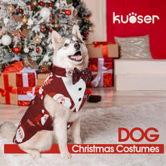 Kuoser-disfraz-santa-perro-patron: diseño clásico para Navidad, perfecto para desfiles y reuniones.