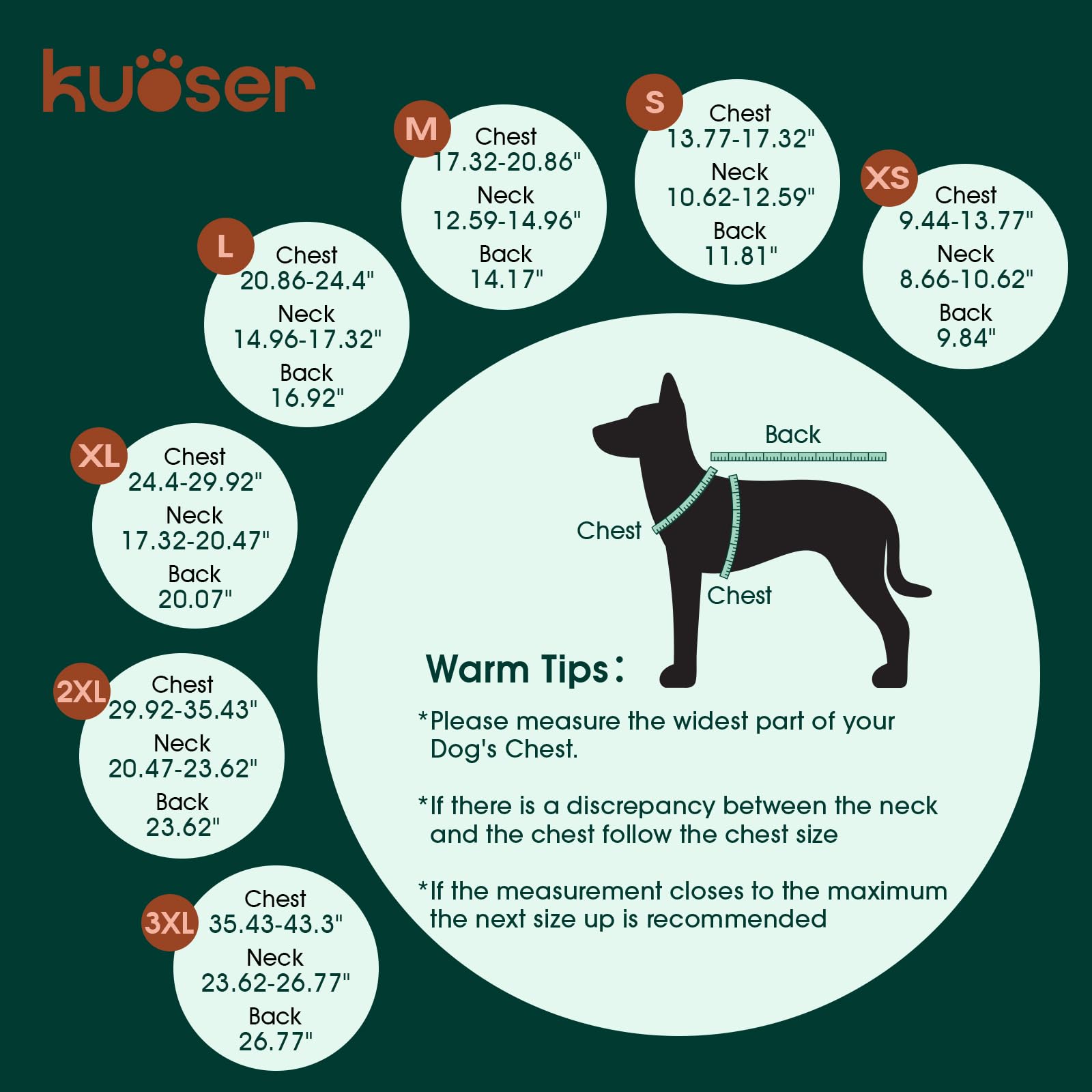 Kuoser abrigo reversible para perros, lado impermeable y toque cálido.