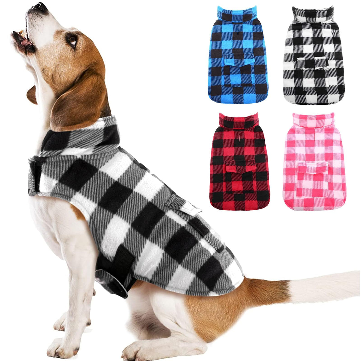Kuoser abrigo para perro invierno, cuadros doble cara, ideal para paseos diarios.