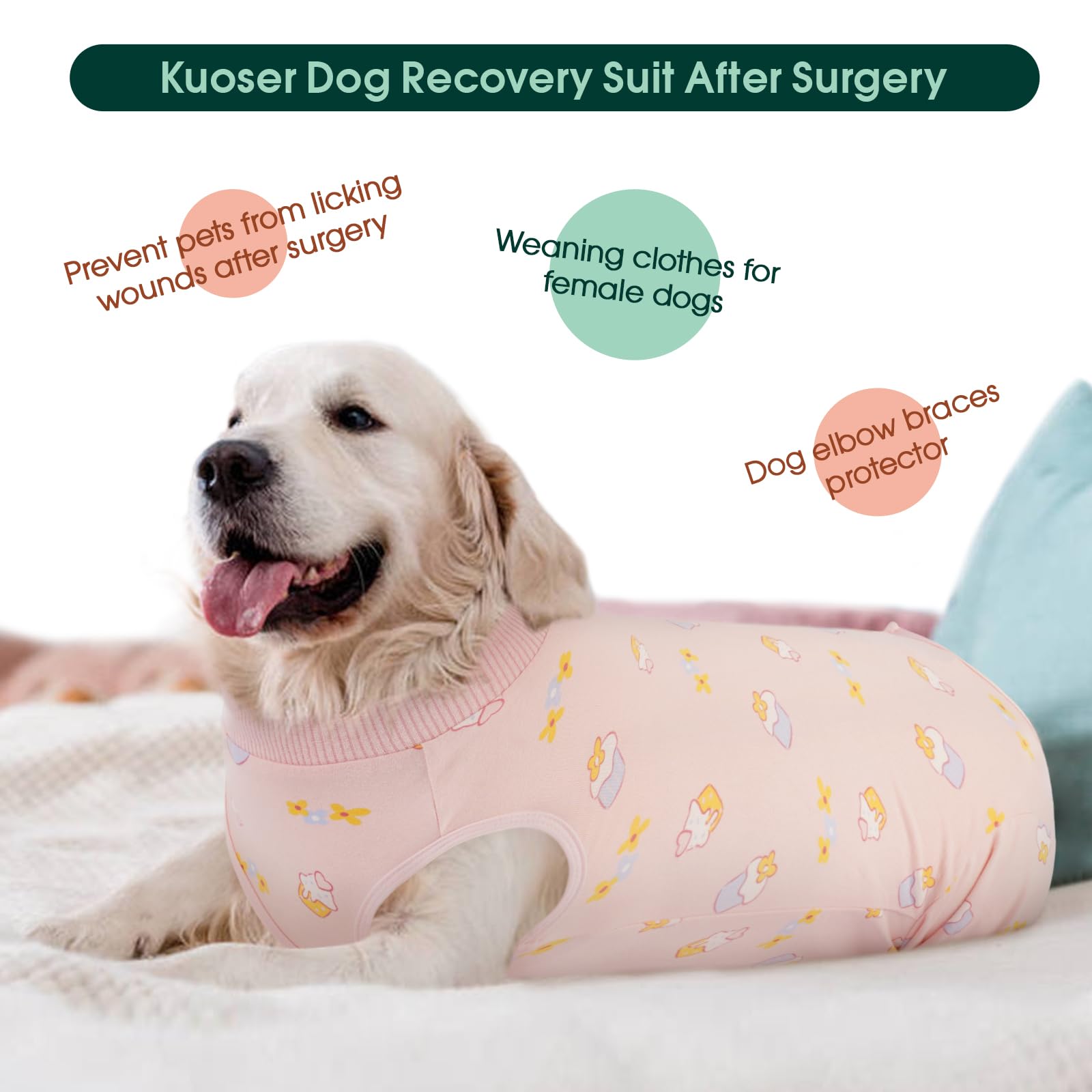 Kuoser pijama postquirúrgico para perro mantiene la piel suave y protegida.