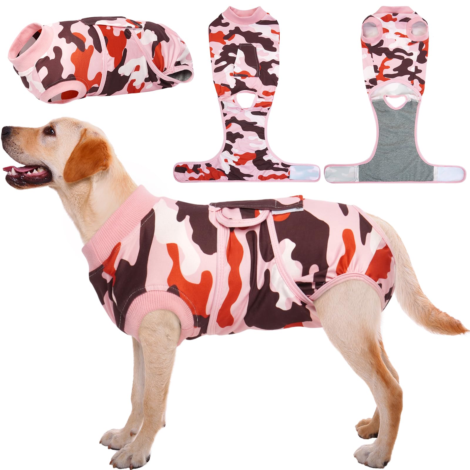 Kuoser Recovery Suit para perros, vista general tras cirugía, evita lamidos y protege la herida.