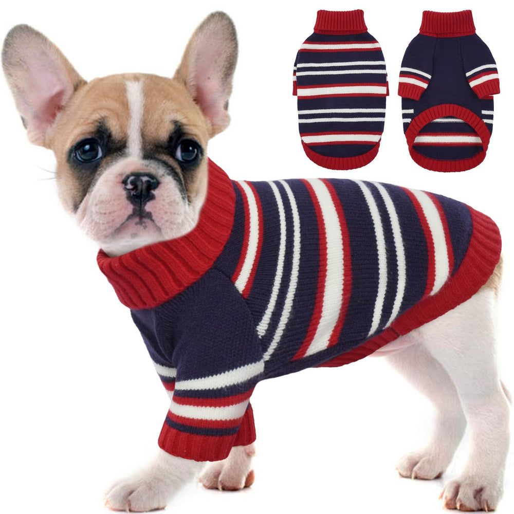 Kuoser sudadera para perro con estrias rojas y azules, ideal para fiestas y días fríos.
