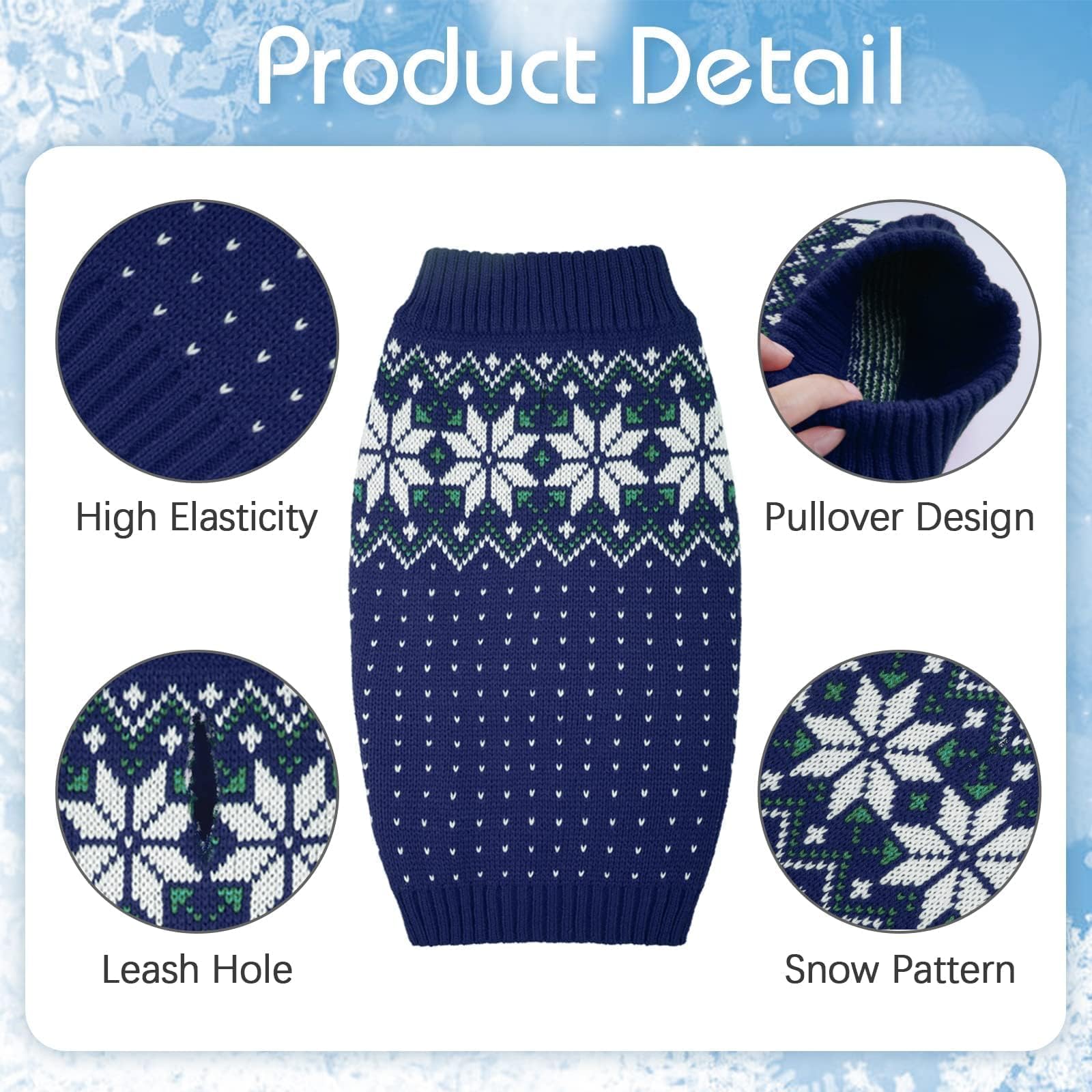 Kuoser suéter navideño para perro, espalda con copos de nieve, look festivo.